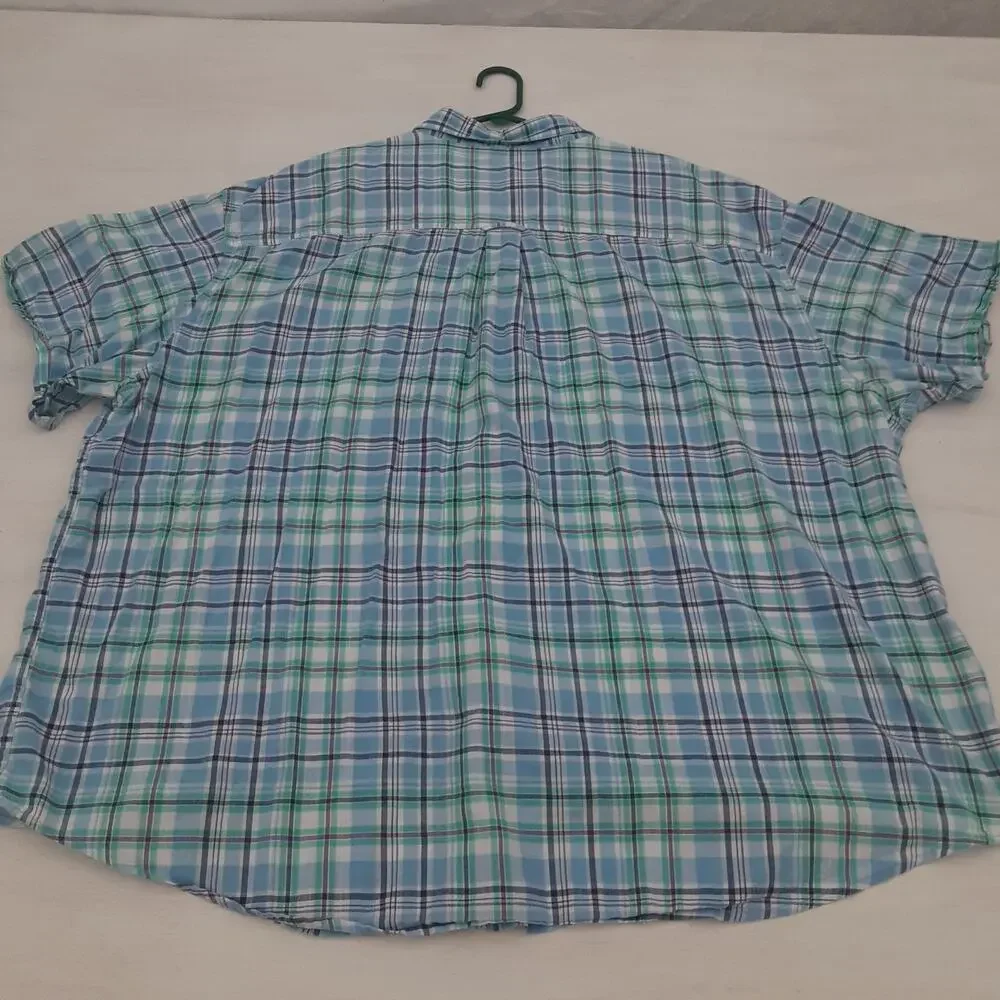 Izod Saltwater Men's 4XL Blue and White Plaid Button-Down Short Sleeve Shirt
